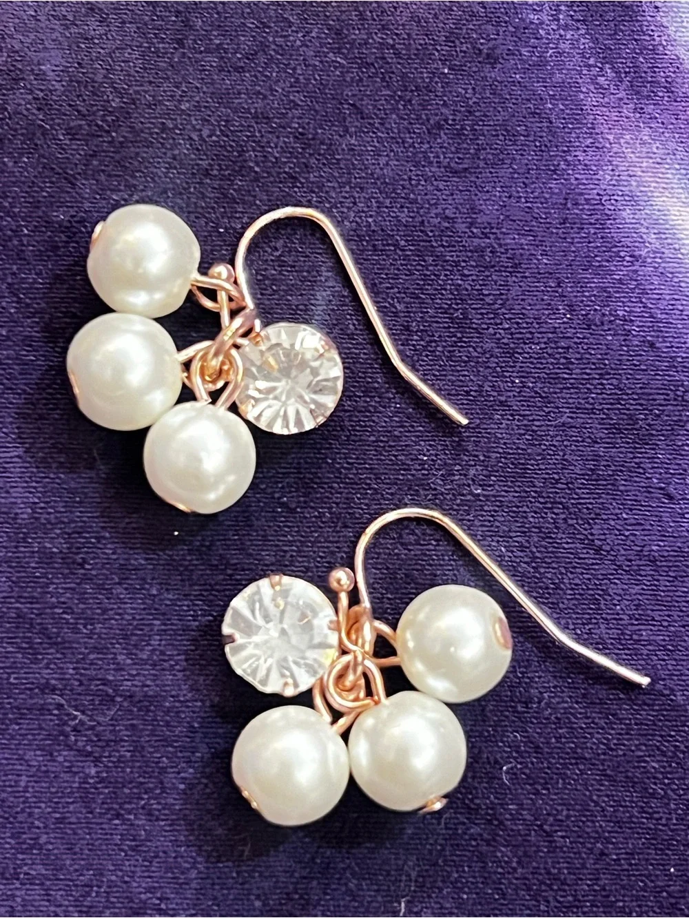 Pearl & Crystal Drop Earrings in Rose Gold